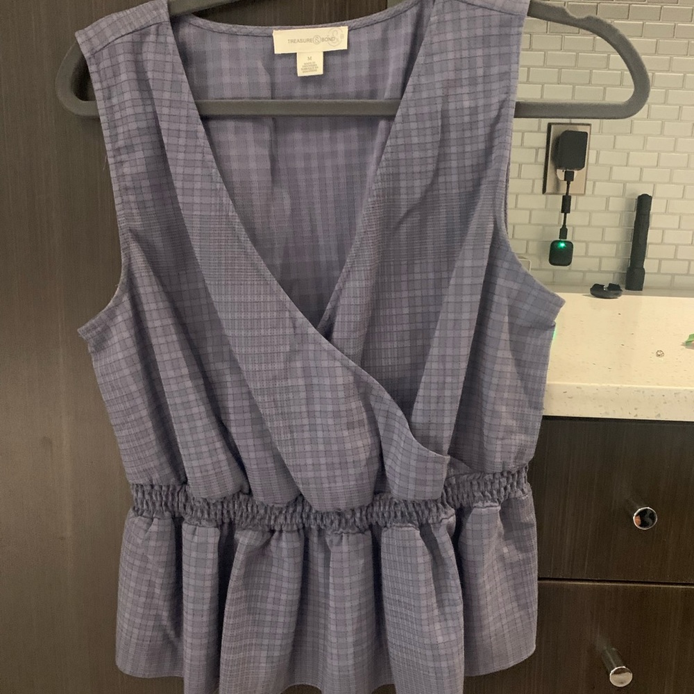 Blue patterned tank with winched waist